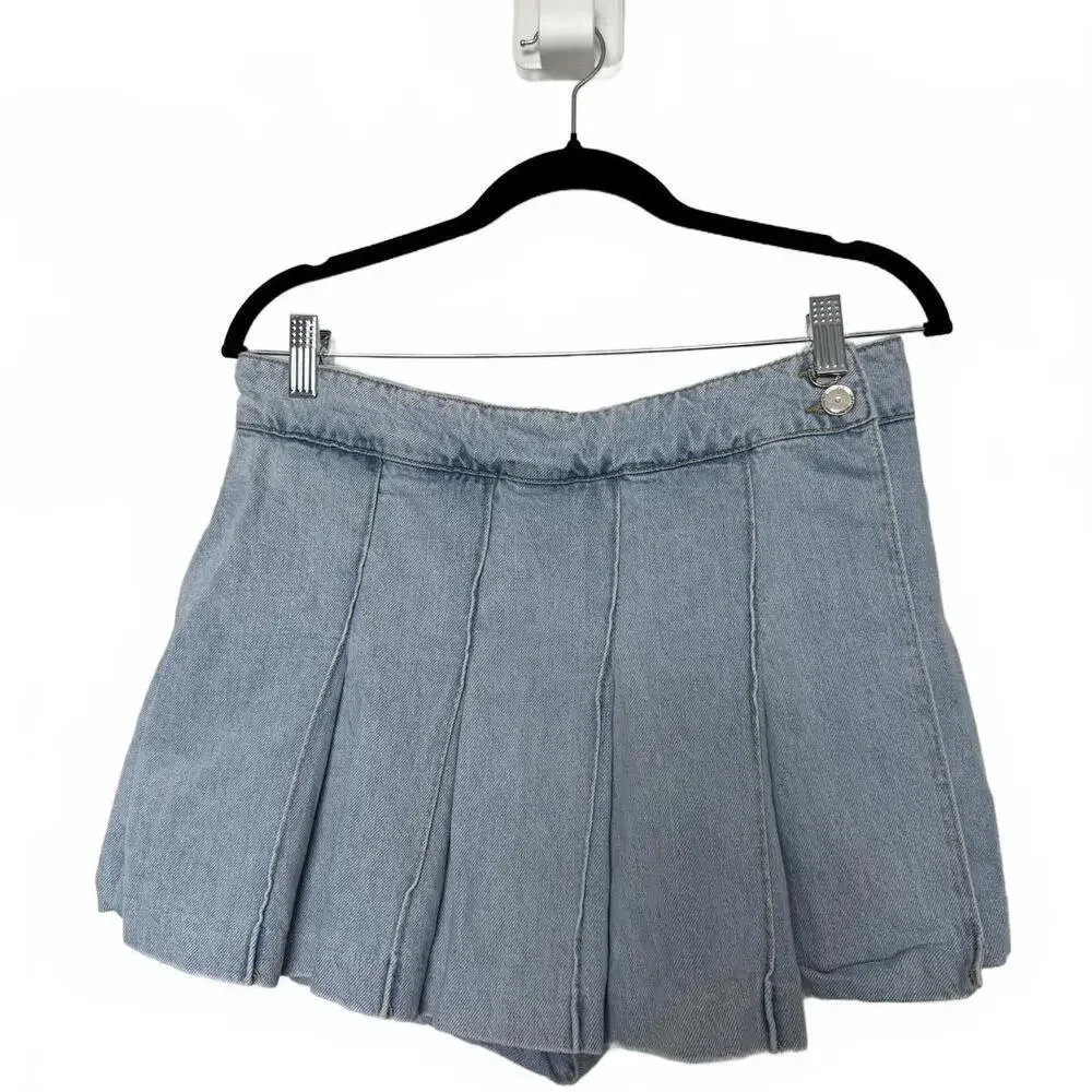 Zara Pleated Light Blue Denim  Jean Mini‎ Skort